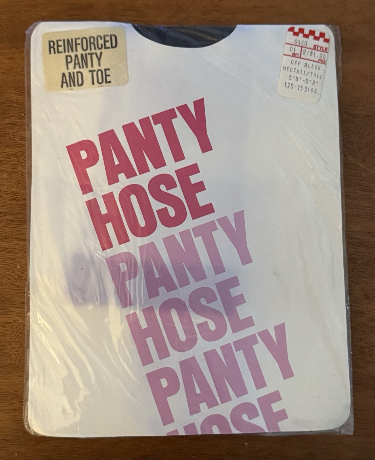 VINTAGE 80s Drugstore Pantyhose Off Black Medium Tall Reinforced Panty & Toe NEW