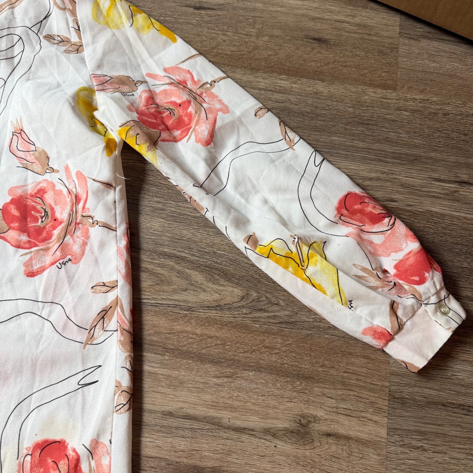 Vtg 60/70s Vera Neumann Novelty Print Floral Dagger Collar Button Up S/M
