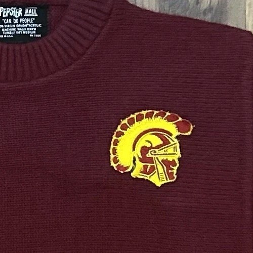 Rare Vintage USC Cheer Orlon Knit Sweater Pepster Hall Red Short Sleeve Small