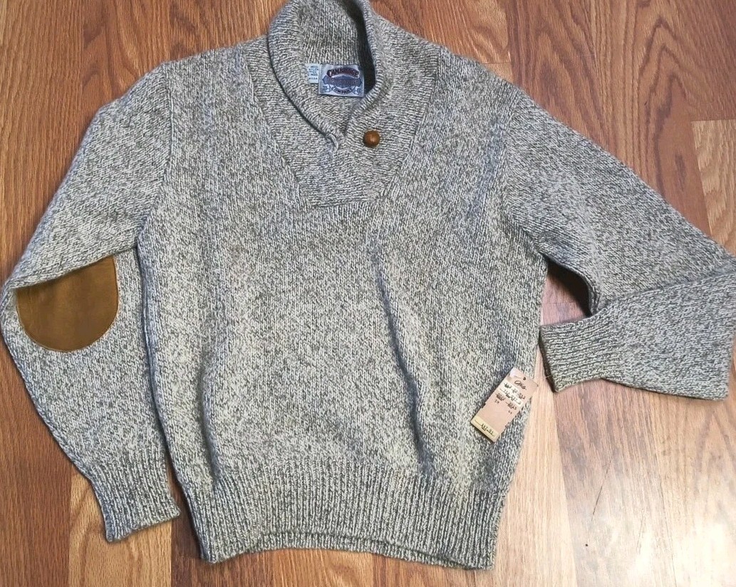 Vtg Cambridge Dry Goods Ragg Wool Blend Sweater NWT M Leather Elbow Patch