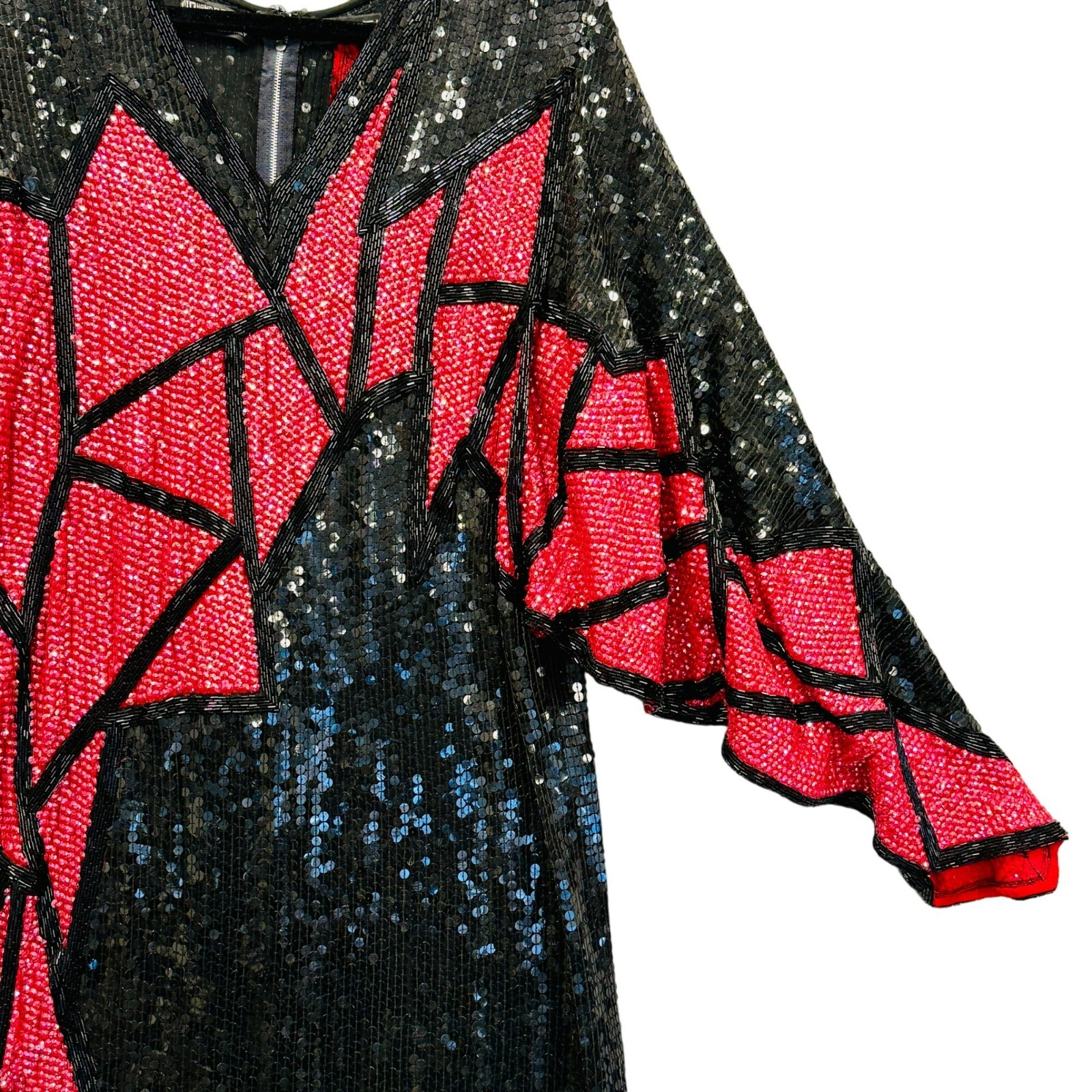 Vtg Riazee 1920 Style Runway Couture Silk Dramatic Fully Beaded Sequin Silk Gown