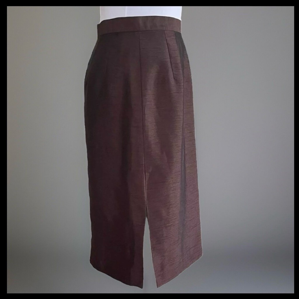 Vintage Harve Bernard Collection Brown Textured Satin Pencil Skirt Size 6