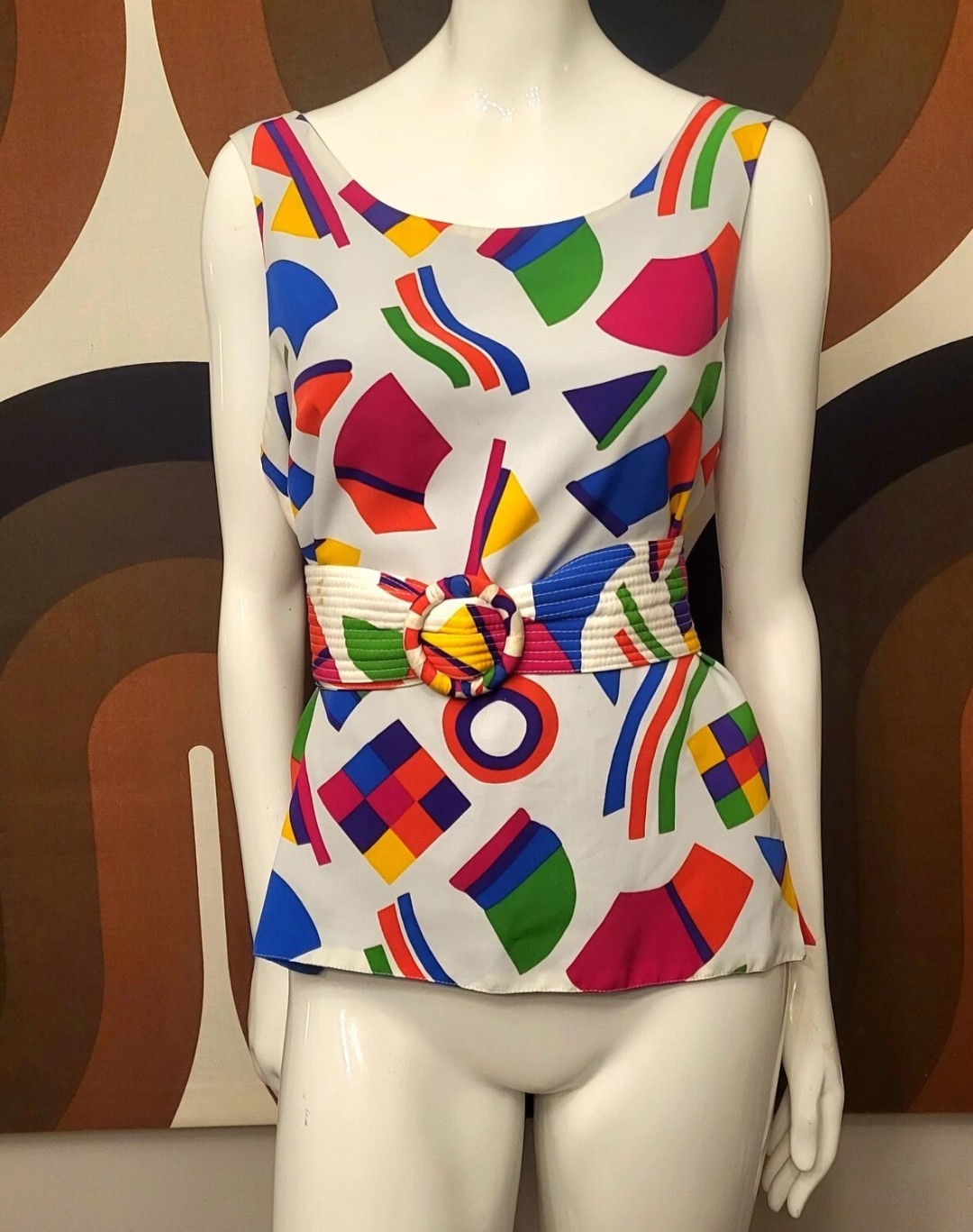 Vintage Patchington 80’s Geometric Belted Top SM Retro