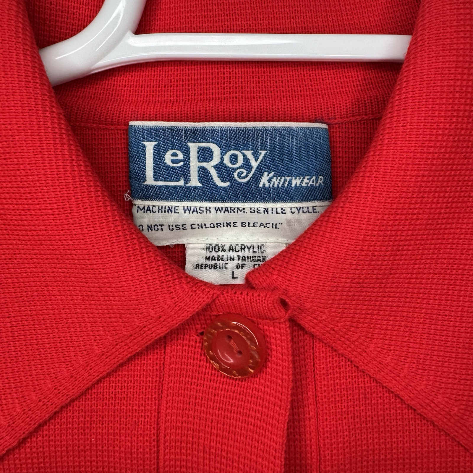 Vintage Leroy Knitwear 100% Acrylic Button Down Red Sweater Large
