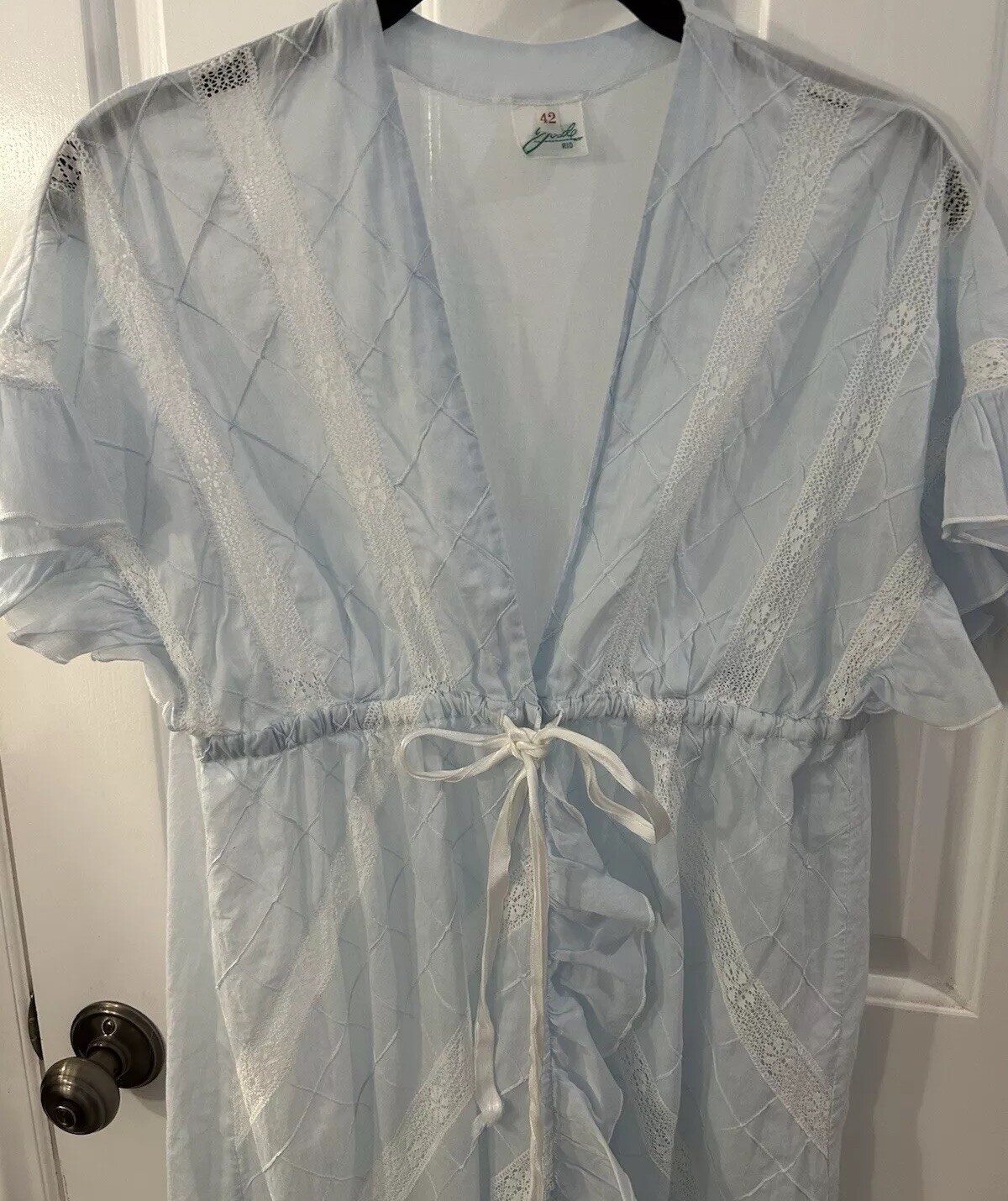 Vintage Jade Rio Women’s Size 42 (S) Blue Cotton – Embroidered, Lace Short Robe