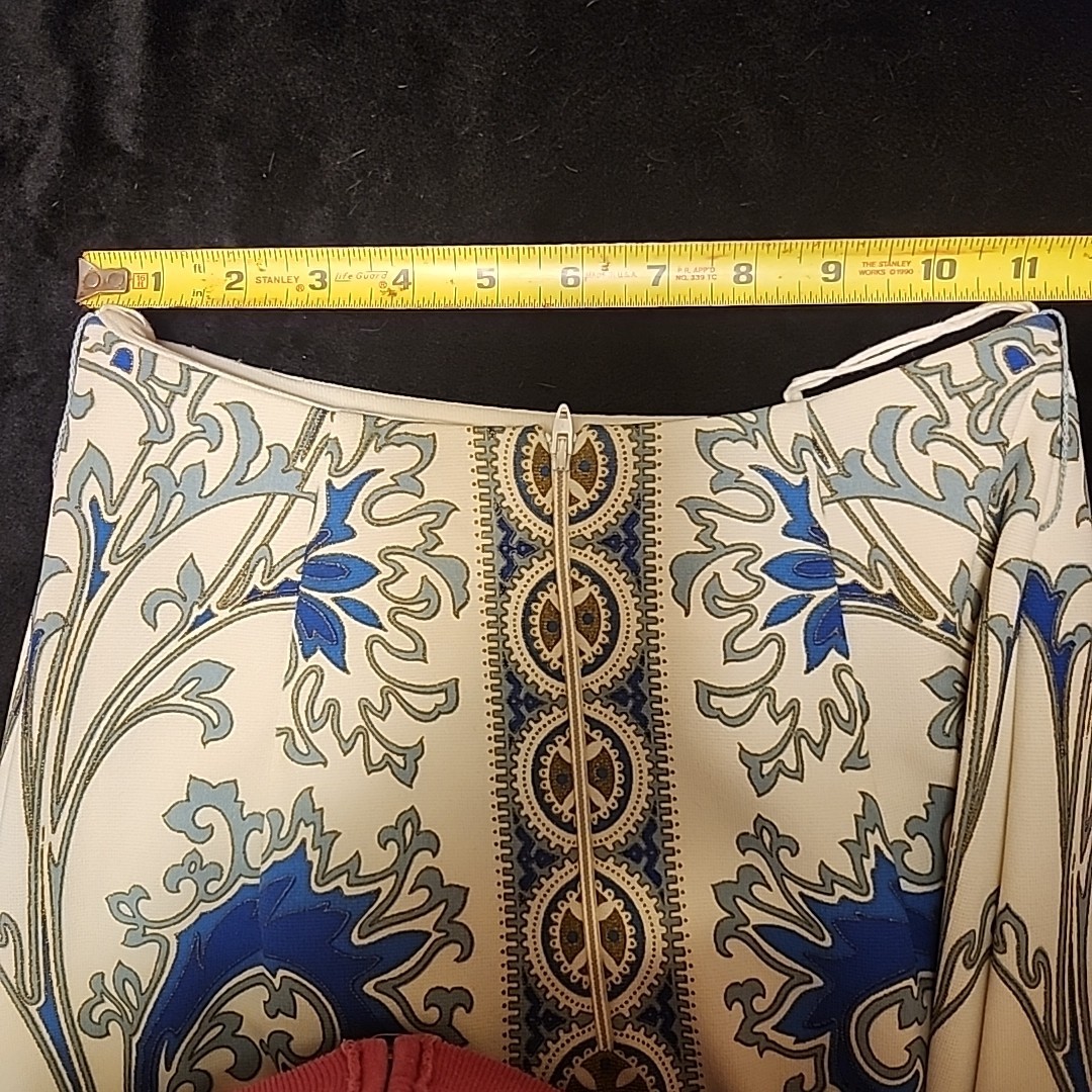 Vtg 70s Hawaiian Miss Shaheen Panel Print Luau Party Signed Hostess Maxi Dress S