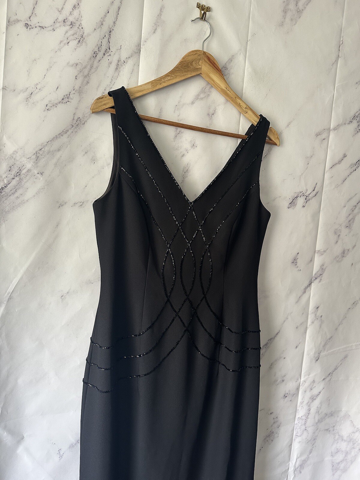 VINTAGE 90s MICHAELANGELO – BLACK BEADED FORMAL DRESS WOMENS SIZE 10