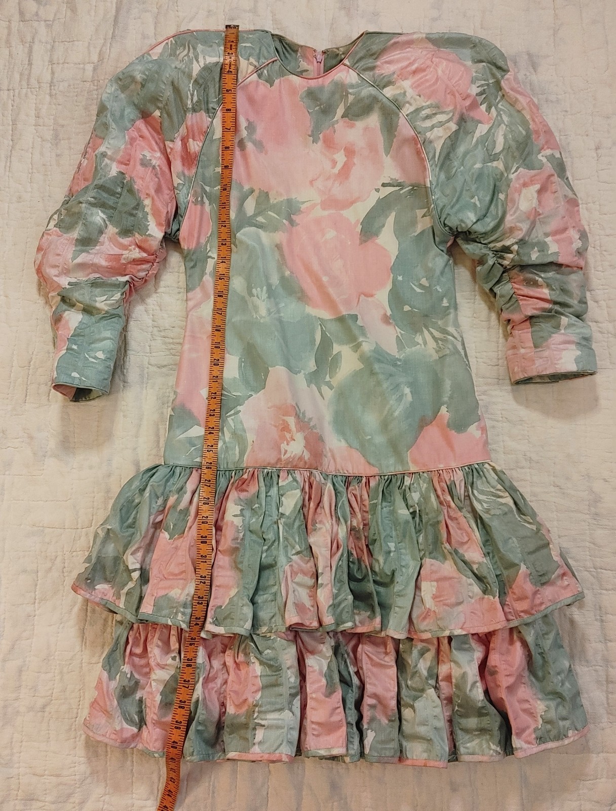 Vintage Barboglio Cristina Jan Floral Puff Sleeve Dress 80s Couture Party Prom 6