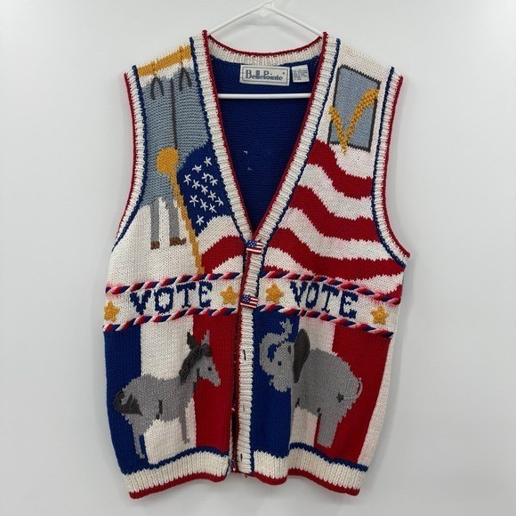 FLAWED PLEASE READ – RARE BELLE POINTE VOTE REPUBLICAN DEMOCRAT SWEATER VEST LG