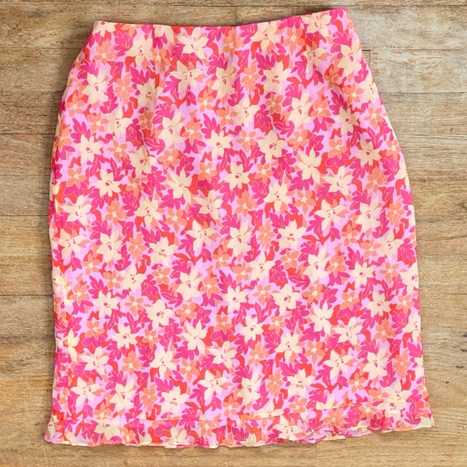 Vintage 100% Silk Floral Skirt Top Set Size Small 8 Two Piece Outfit Ruffled