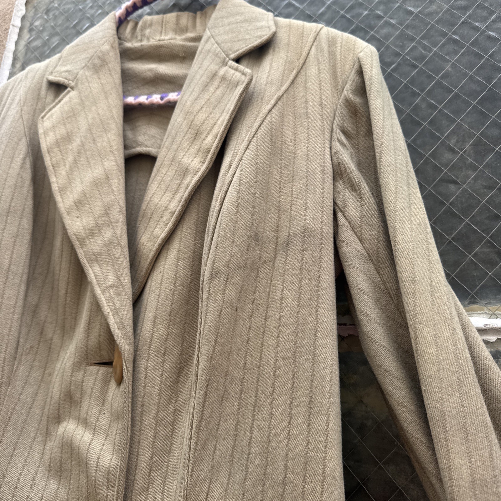 Antique Edwardian Pin Stripe Cream Coat Celluloid Buttons Darting Dress Jacket