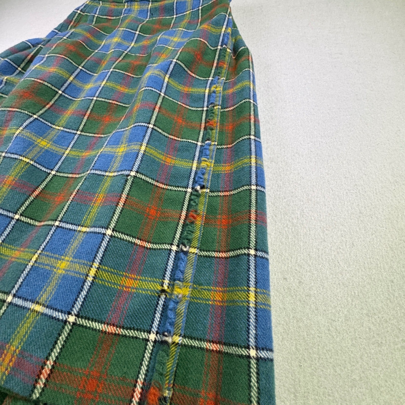 Vintage The Culture Tartan Wool Kilt Skirt Glasgow 1990 Plaid Green Blue Size 25