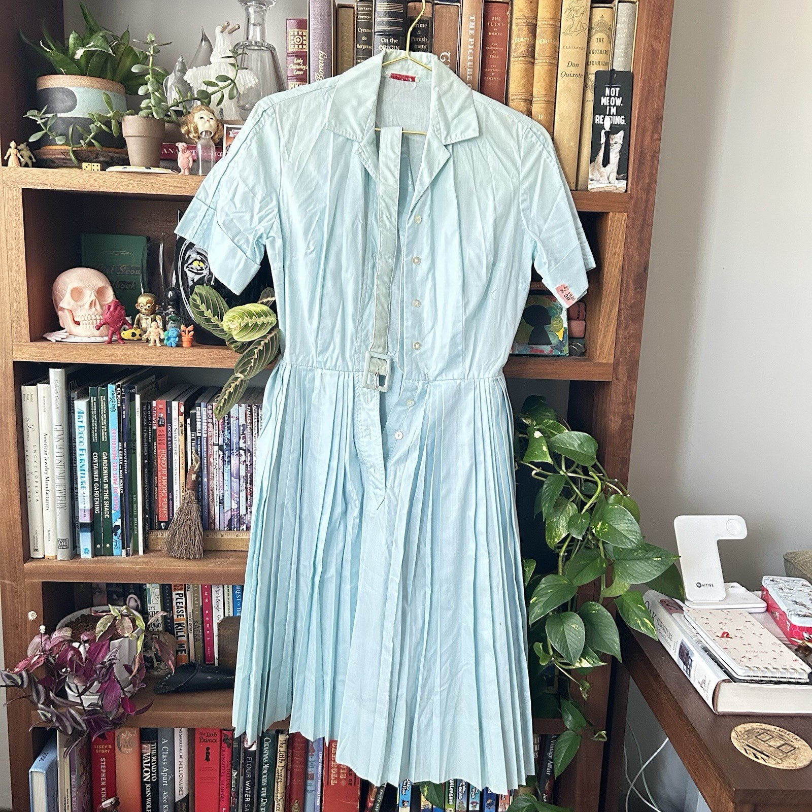 Vintage Light Blue Pleated Belted Dress by Westbury Fashions