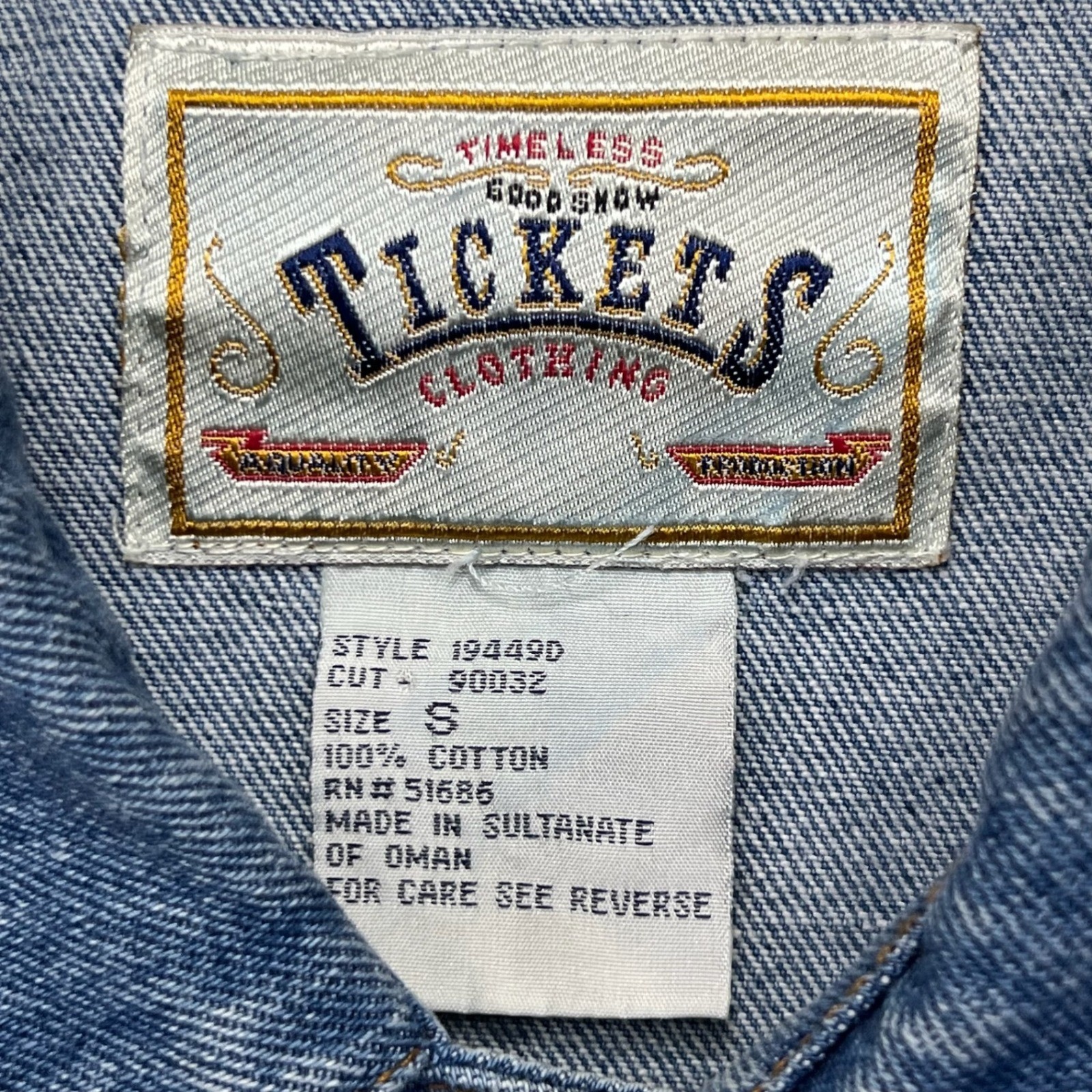 VINTAGE Tickets Clothing Denim Jacket Womens Small Blue Cropped Trucker Western