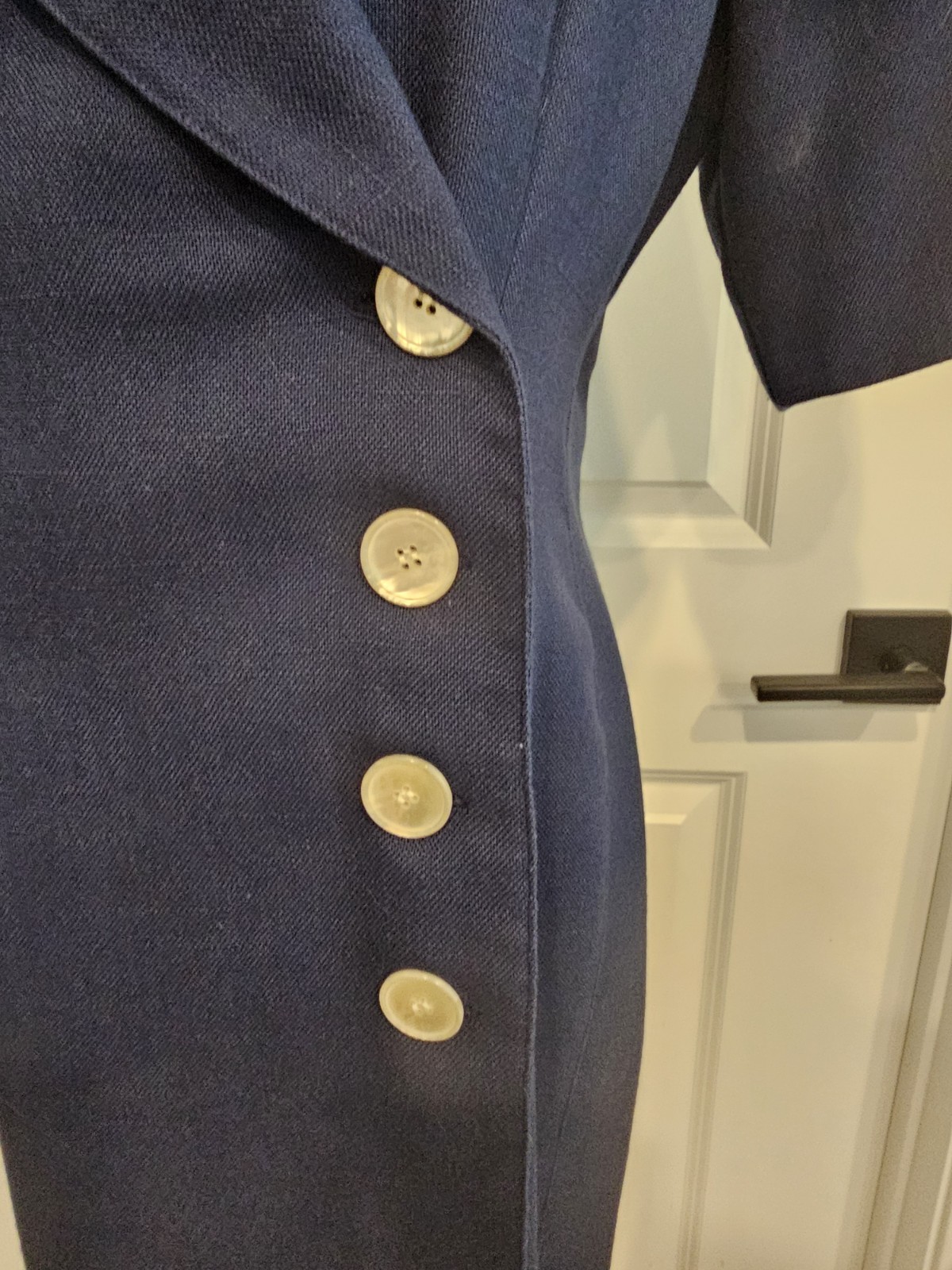 Vintage Lined Navy Pretaporte Coat Dress w/White Mother of Pearl Buttons Sz 6