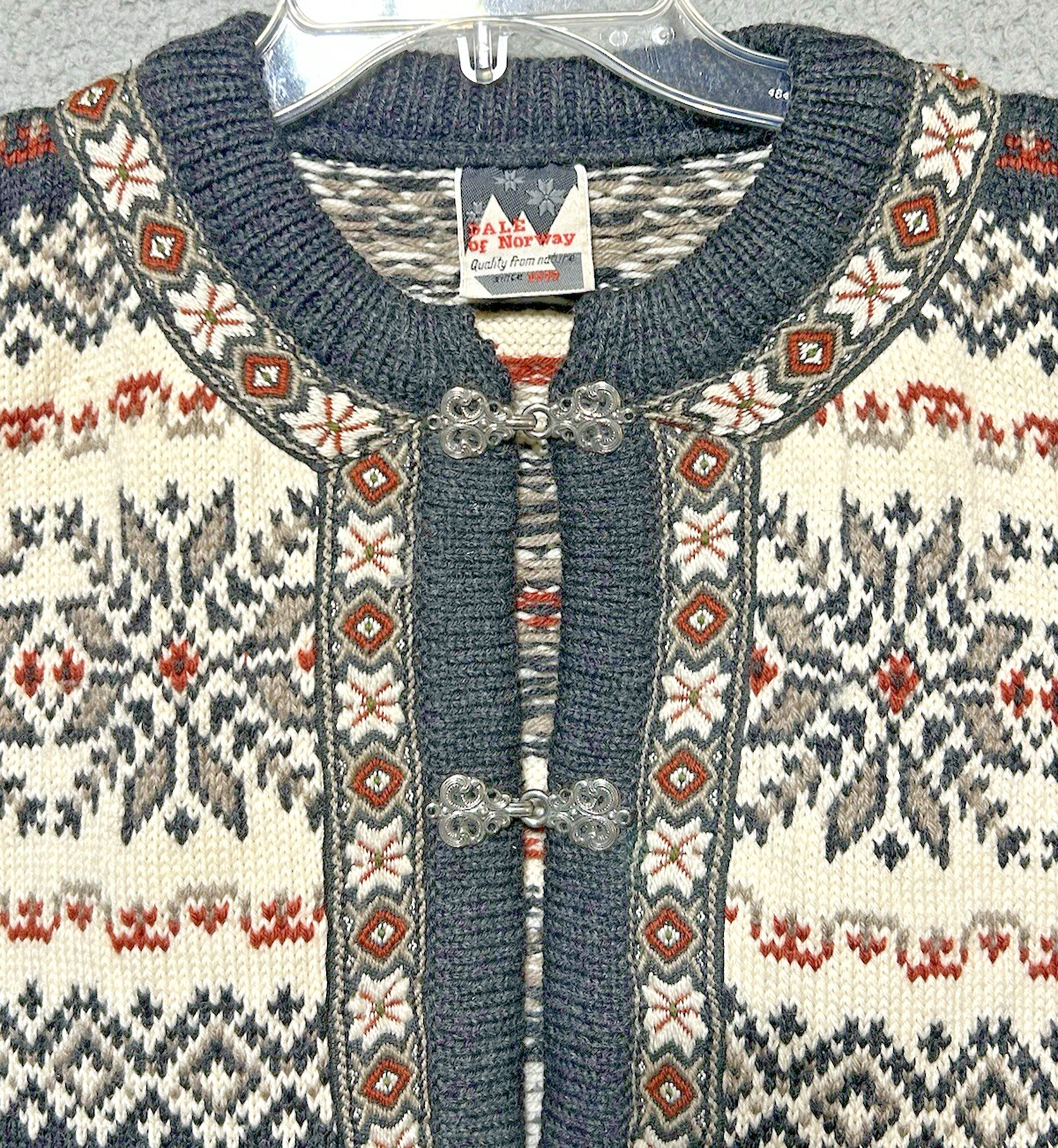 Vintage 80s Dale of Norway Cardigan Sz XL Nordic Fair Isle Snowflake Ski Sweater