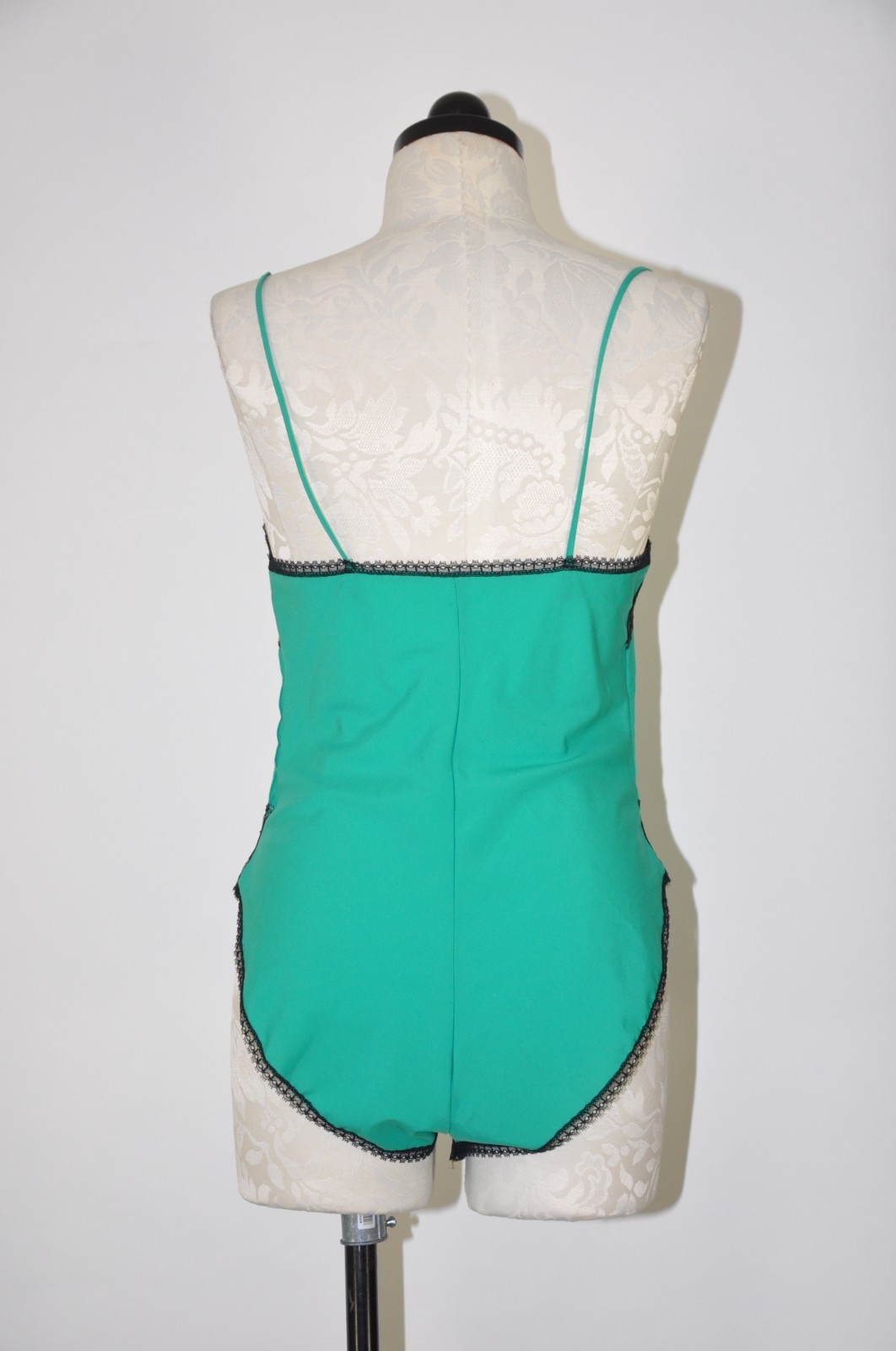 80s Emerald Green Lace Backless One Piece Teddy Lingerie Bodysuit Women S M