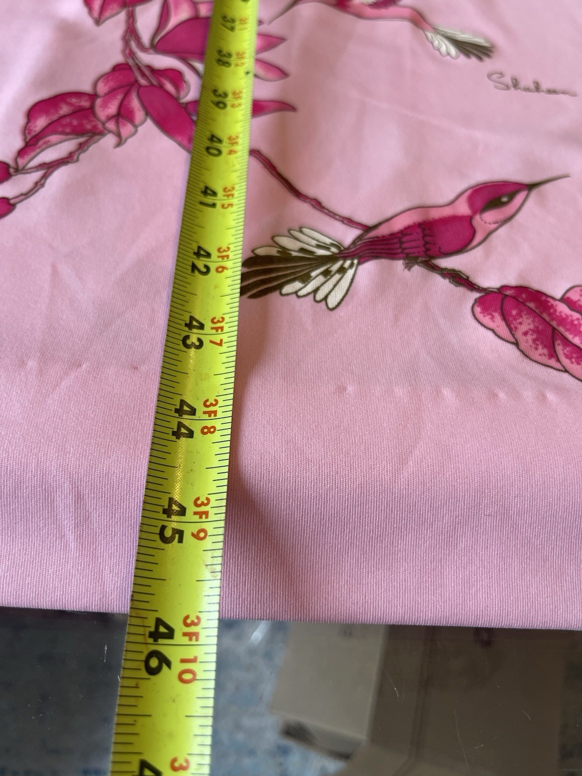 VTG Miss Shaheen Hawaiian 70s Pink Floral Hummingbird Sheath Belted Dress