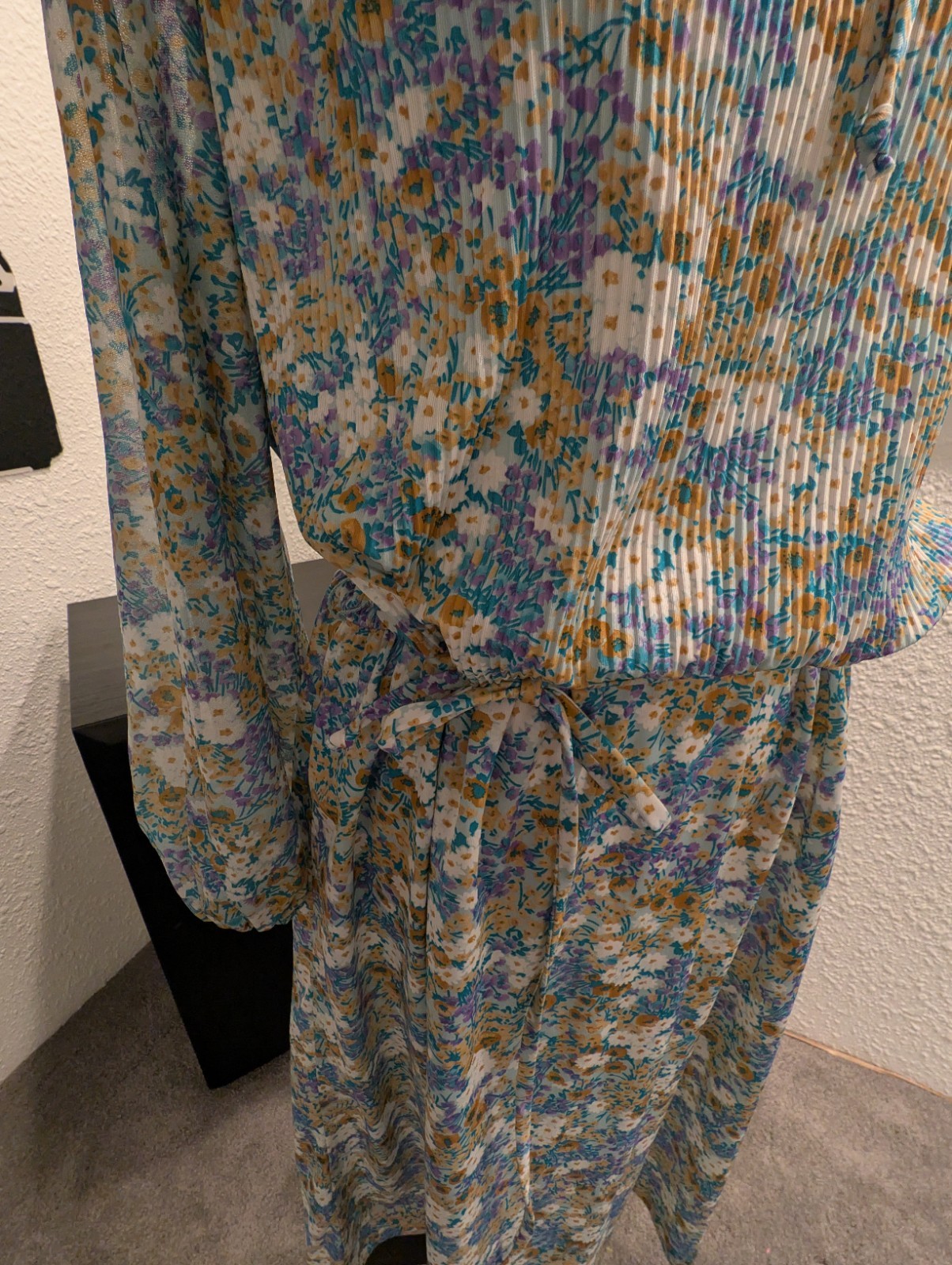 Vintage 70s Polyester Floral Midi PEASANT Dress Bohemian Prairie L/XL