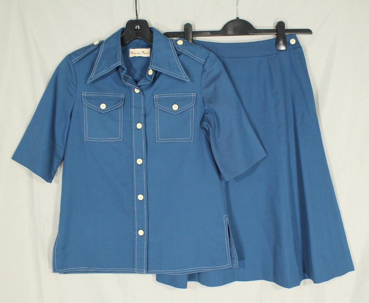 SCHRADER SPORT Blue TWILL Button-Up SAFARI STYLE SHIRT A-Line Skirt OUTFIT SET 6