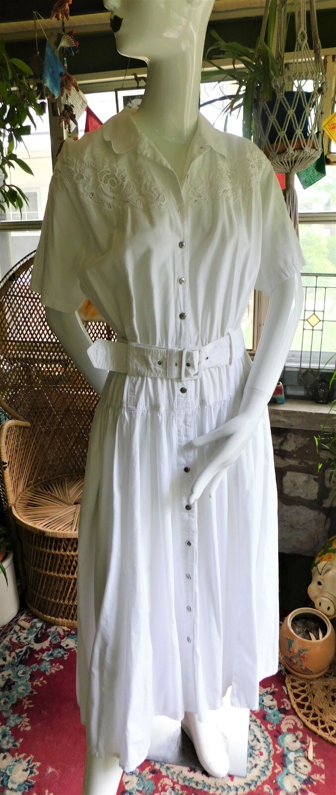 Vintage 80’s / 90’s Together Lace Front White Dress Cotton / Rayon SZ 8
