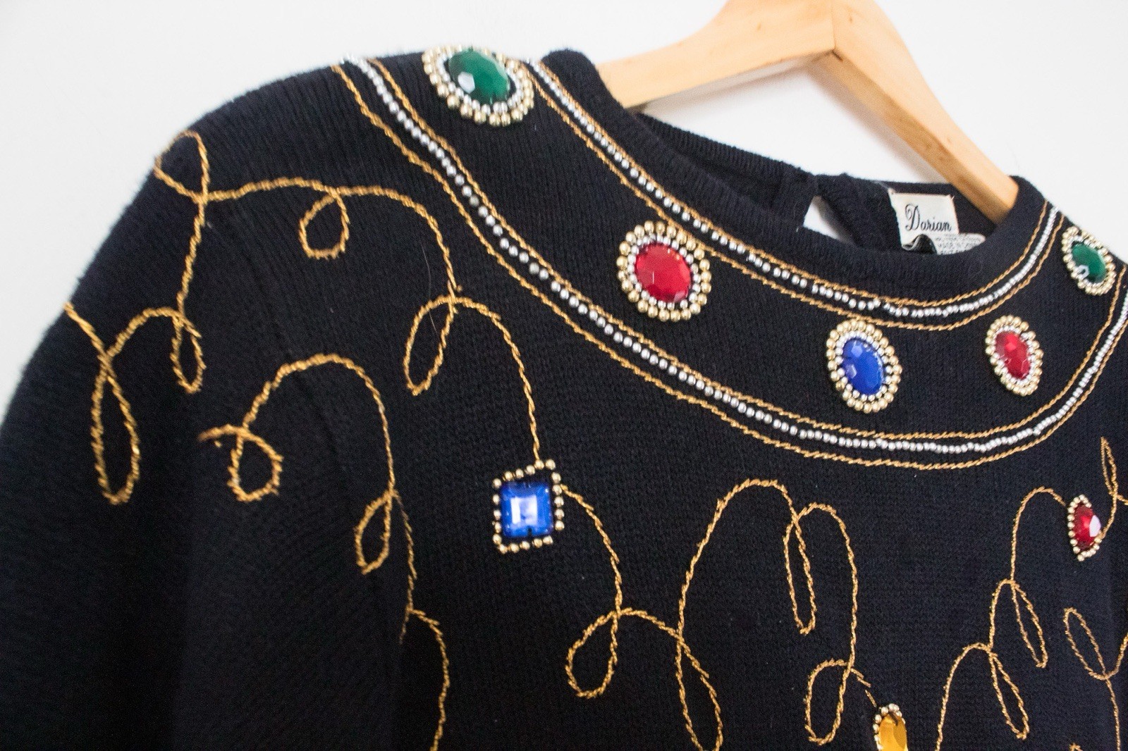 Darian | Vintage 80’s Black Jeweled Long Sleeved Sweater Dress | Size Medium