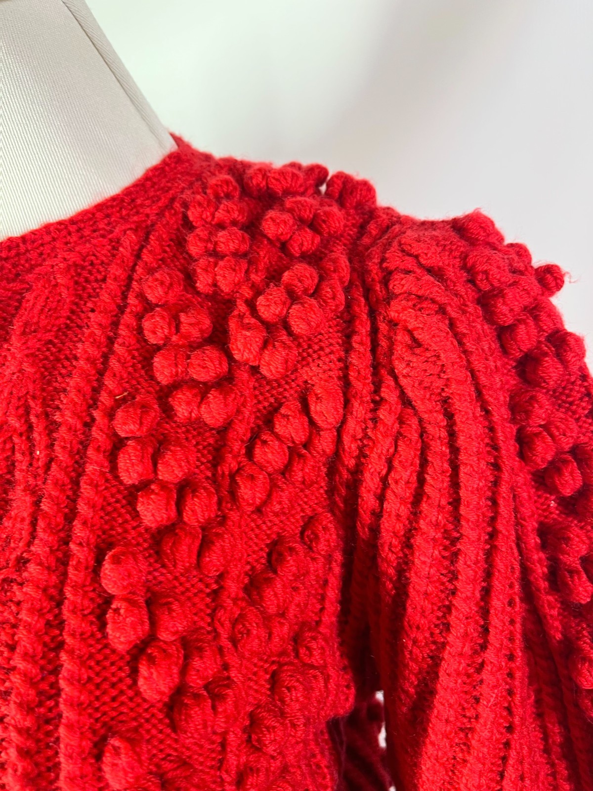 Vintage Gilca Putz Thick Wool Red Cardigan Sweater Pom Poms