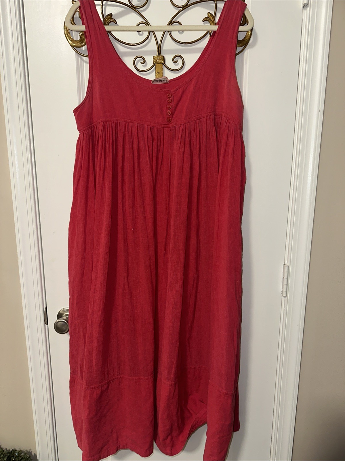Vintage Laura Adams Cottagecore Cotton Full Length Nightgown Coral Pink Size L