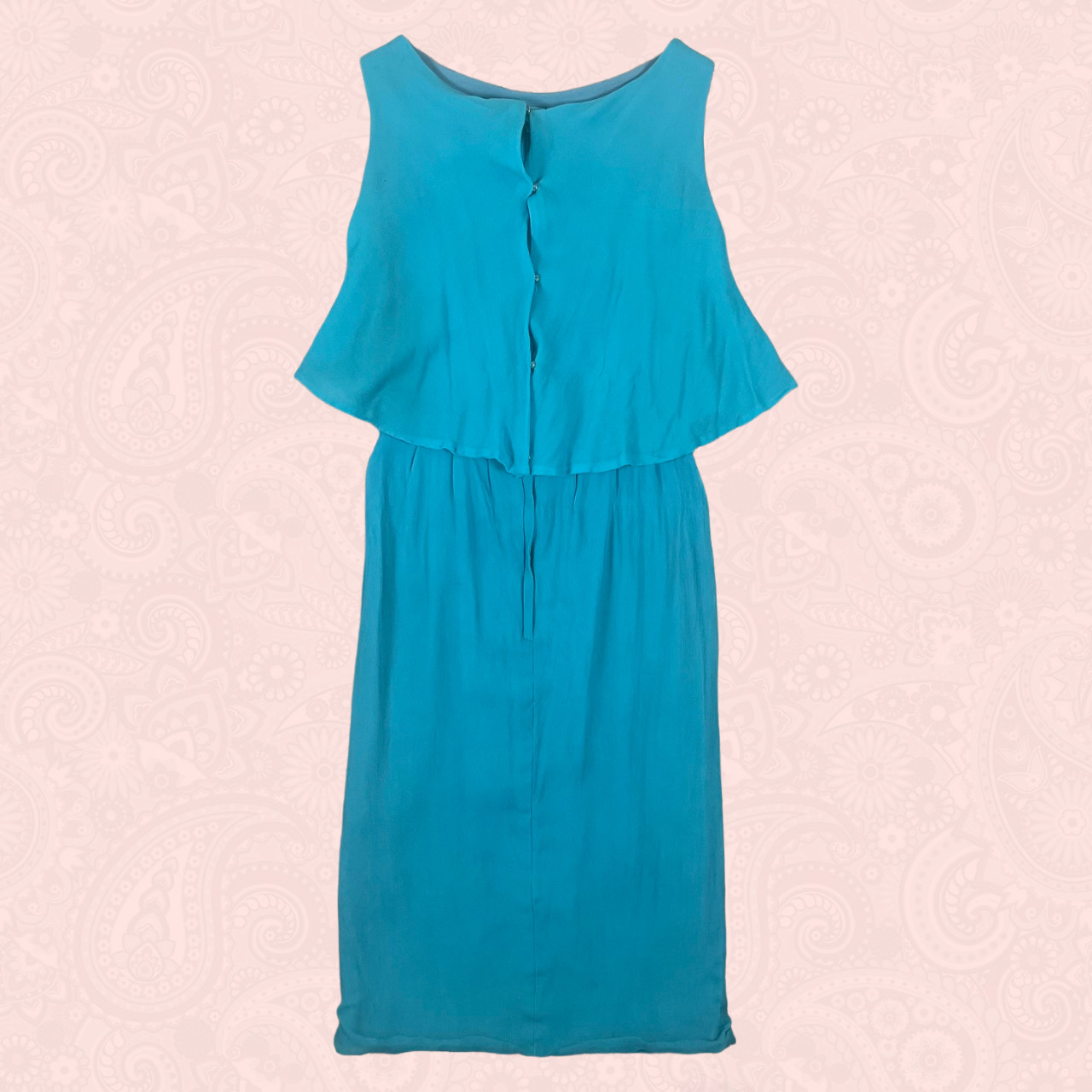Vintage 50s 60s Anita Modes Couture Turquoise Blue Chiffon Capelet Tie Dress XXS