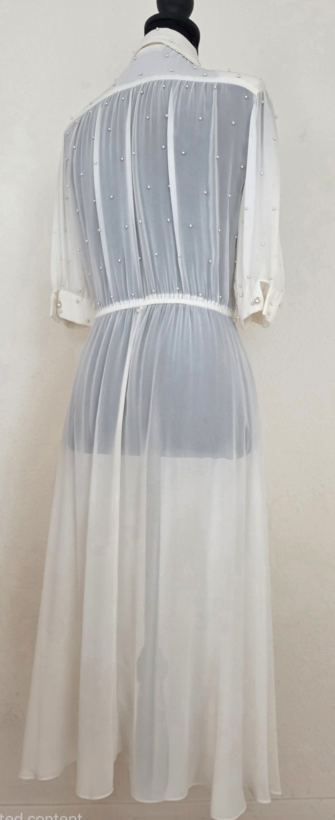 Vintage Bonnie Strauss Sheer Off White Peal Embellished Dress