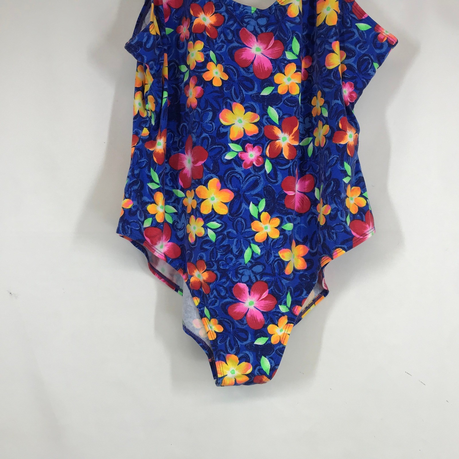 vtg Bermuda Beachwear Vintage Floral One Piece Swimsuit Blue Red Orange Women24W