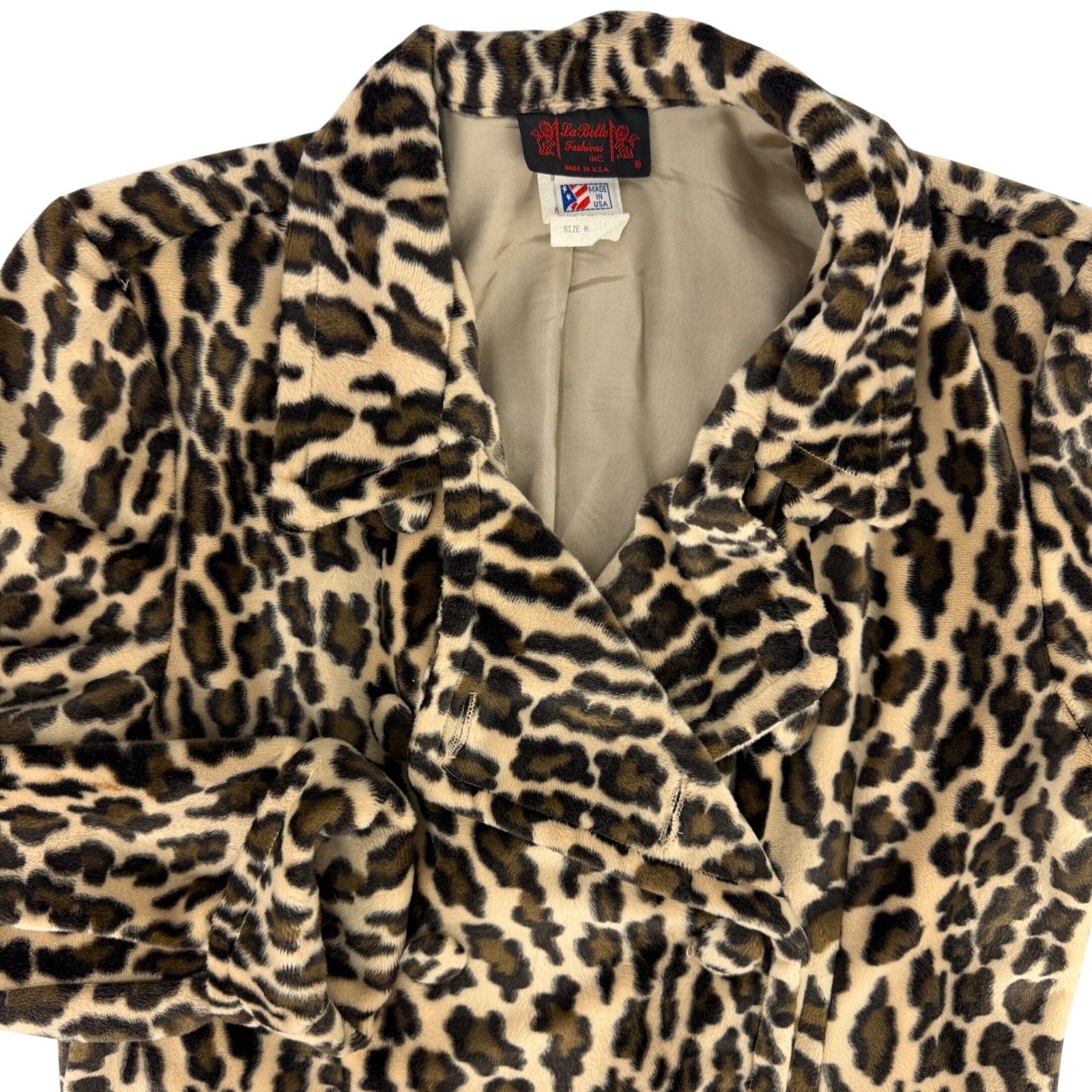 Vintage La Belle Fashions Womens Medium Leopard Faux Fur Pea Coat Retro Mobwife