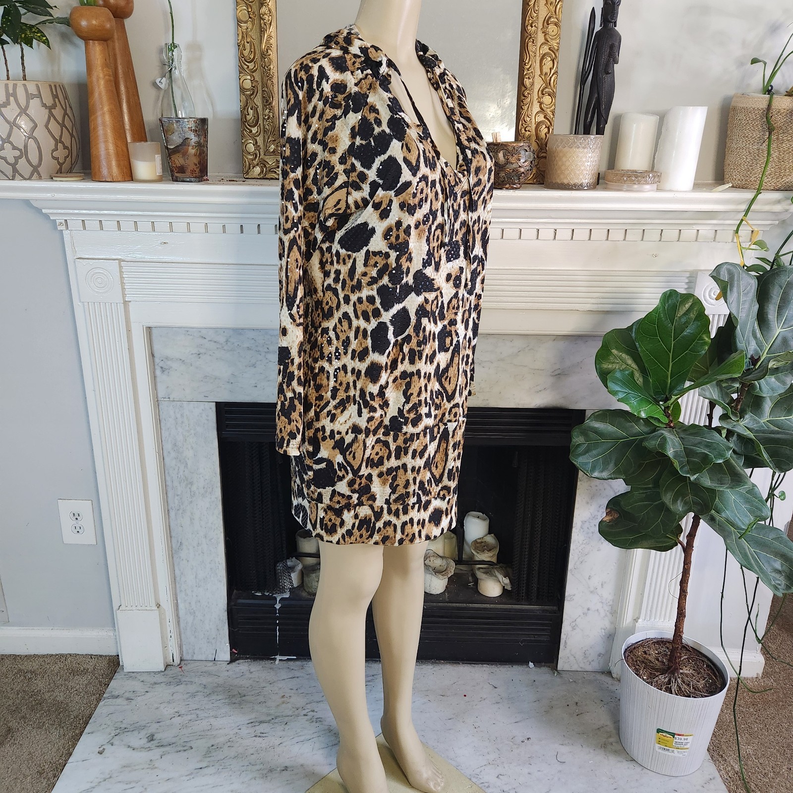 Vintage Y2K Apple Bottoms Brown Leopard Hoodie Dress Sequin Mob Wife Plus Sz 1X