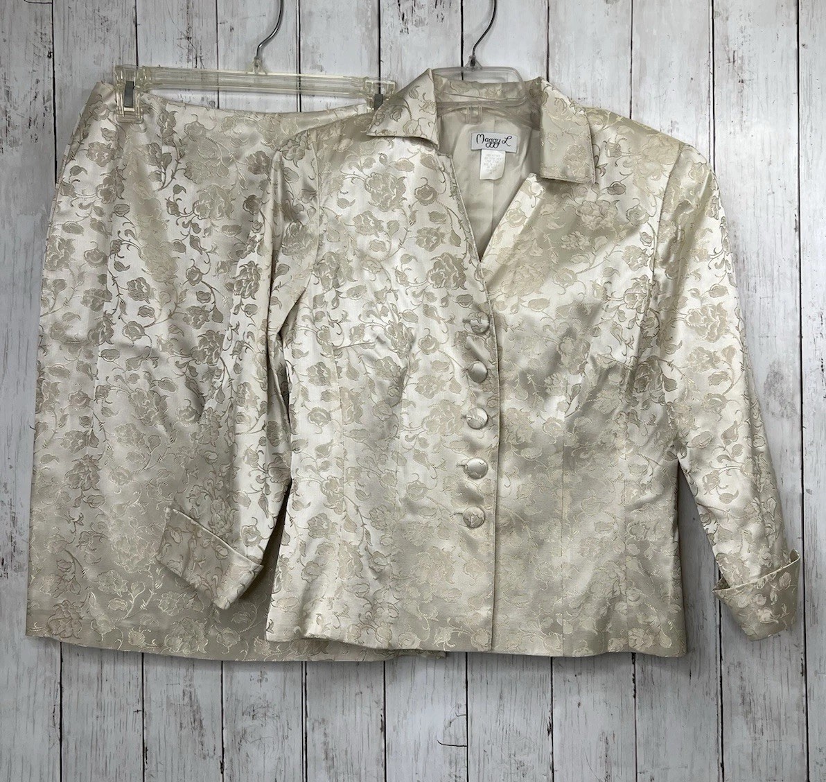 Vintage Maggy Skirt Suit Size 8 White on White Floral Pencil Skirt Wedding Party