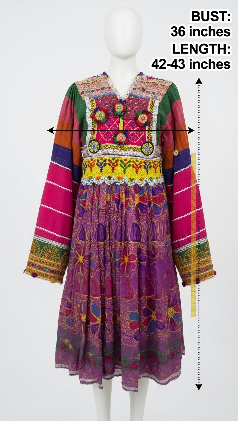 Vintage Afghan Kuchi Tribal Dress Hand Embroidered Mirror Work Boho Ethnic Nomad