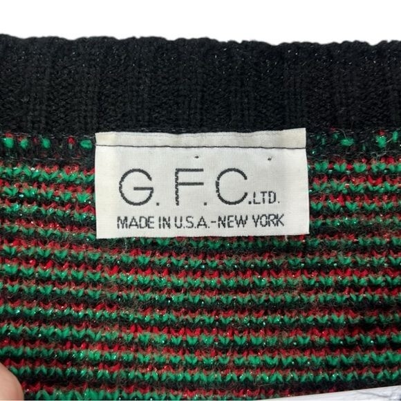 VTG G.F.C Ltd Black w/ metallic Red & Green Floral Acrylic Pullover Sweater