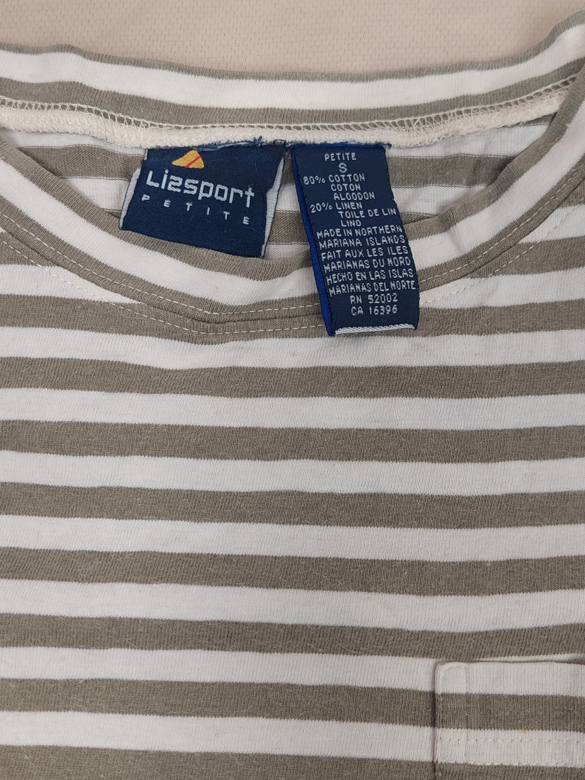 Vintage 90s Lizsport Stripe Tee Cotton Linen Top Sm Normcore Coastal Grandma