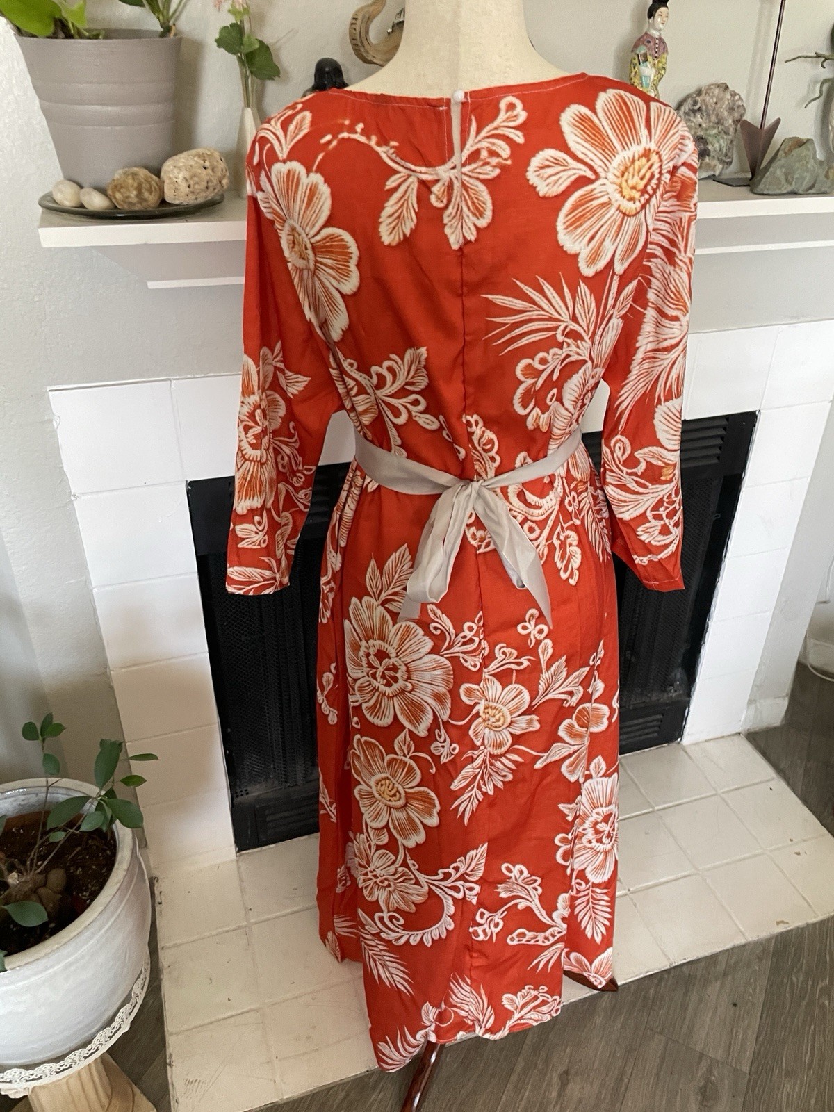 Vint Handmade 4x Orange Floral Hawaiian Luau Hostess Maxi DressTropical Mahalo