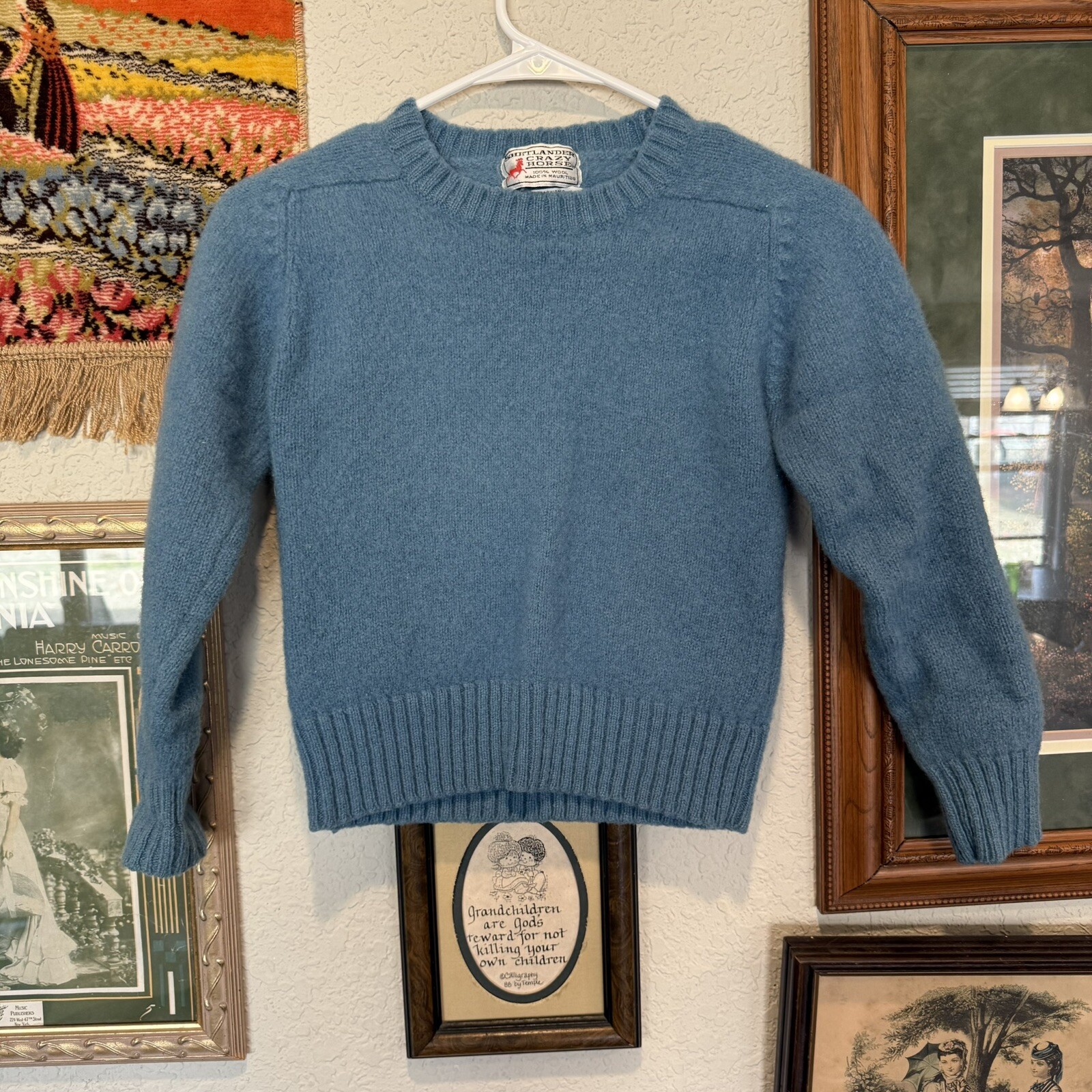 Vintage 80s/90s Shetlander Crazy Horse 100% Wool Shirt Size XXS