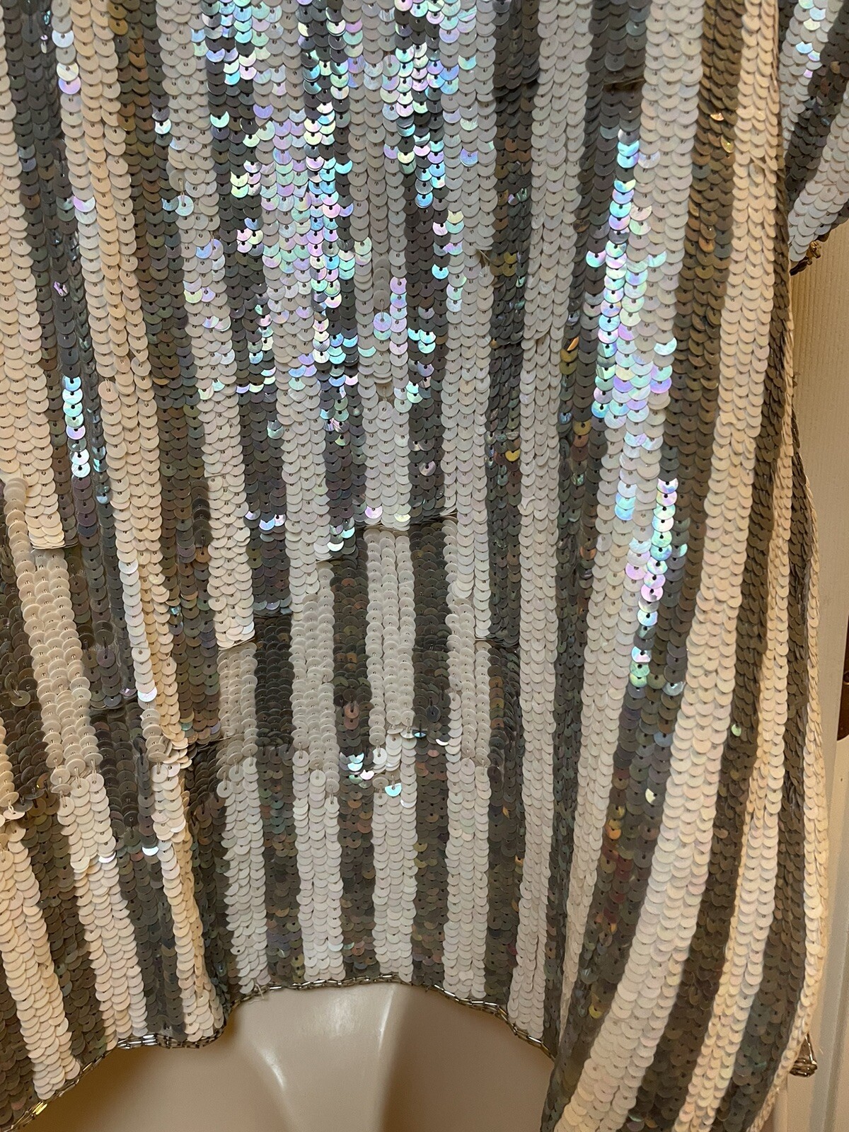 Vintage Sequin Jacket Shrug Silver White Blue Striped And Diamonds Deco Style