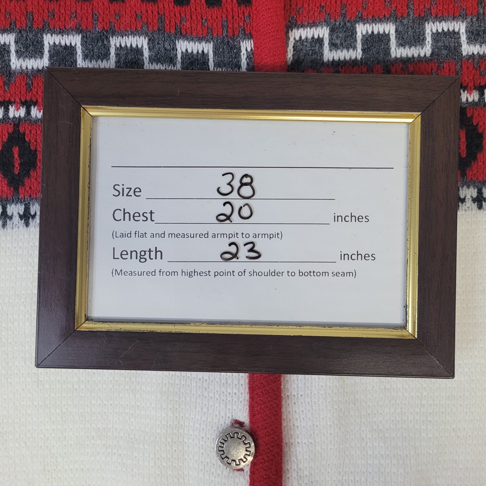Vintage Lady Puritan Fair Isle Cardigan Sweater Red White Black Snowflake Sz 38