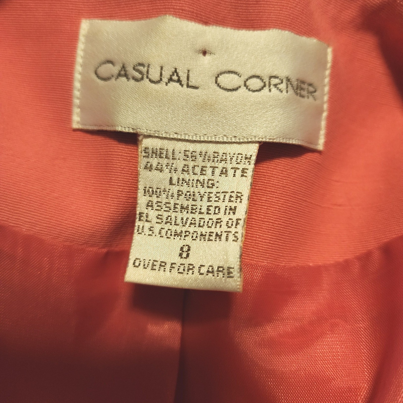 Casual Corner Vintage Coral Pink 2 Piece Dress Suit Set Double Breasted Size 8