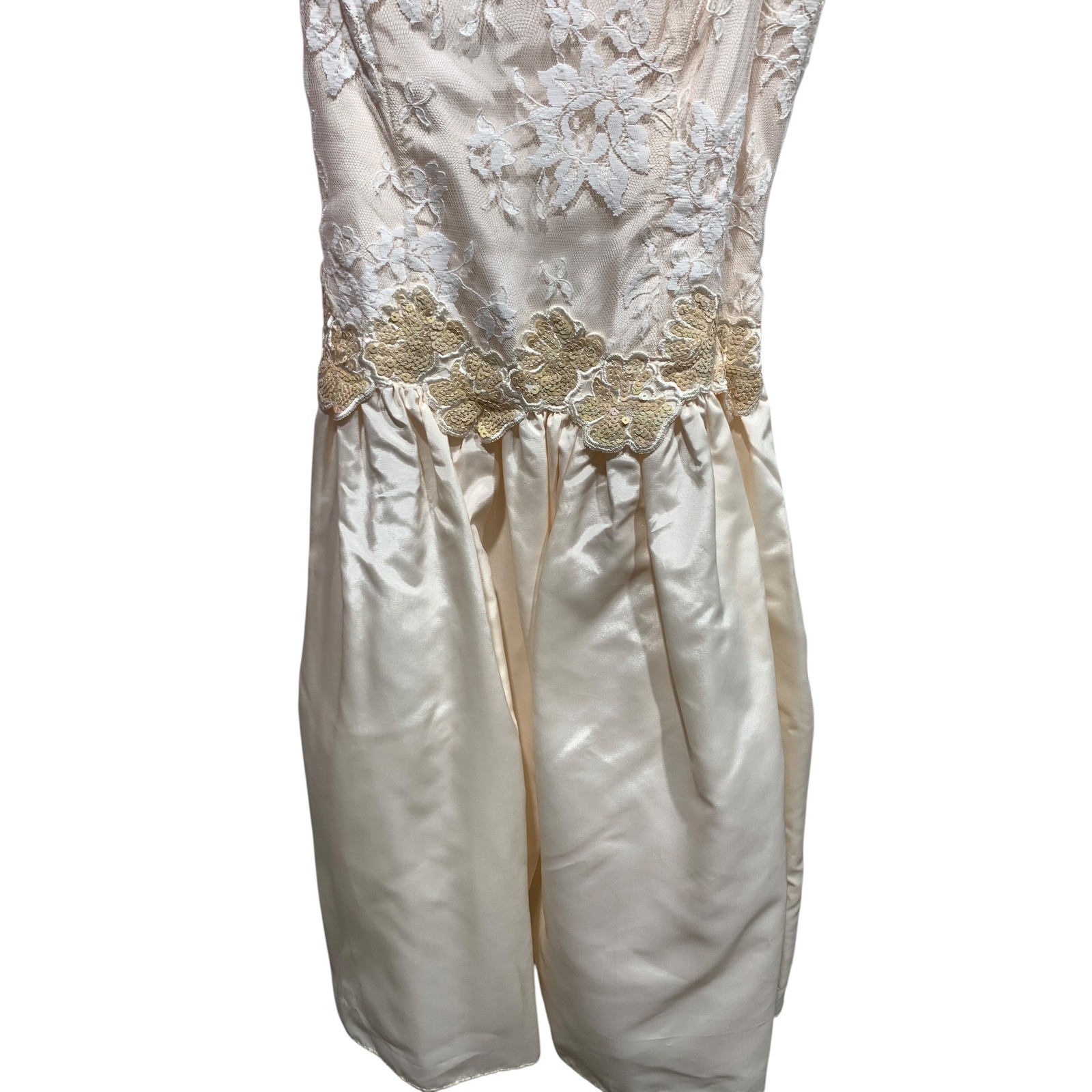 Vintage Scott McClintock Champagne Embroidered Satin Bow Back Party Dress Size 8