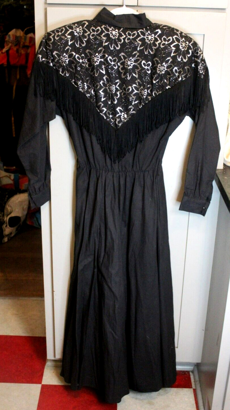 Vintage 1980’s Rockabilly Swing Lilia Guilty & Silver Black Western Dress Small