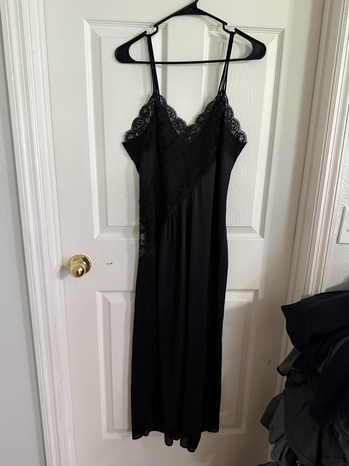 Vtg Fredrick’s Of Hollywood Nightgown Lg Black Long Lace Lingerie Sexy Romantic