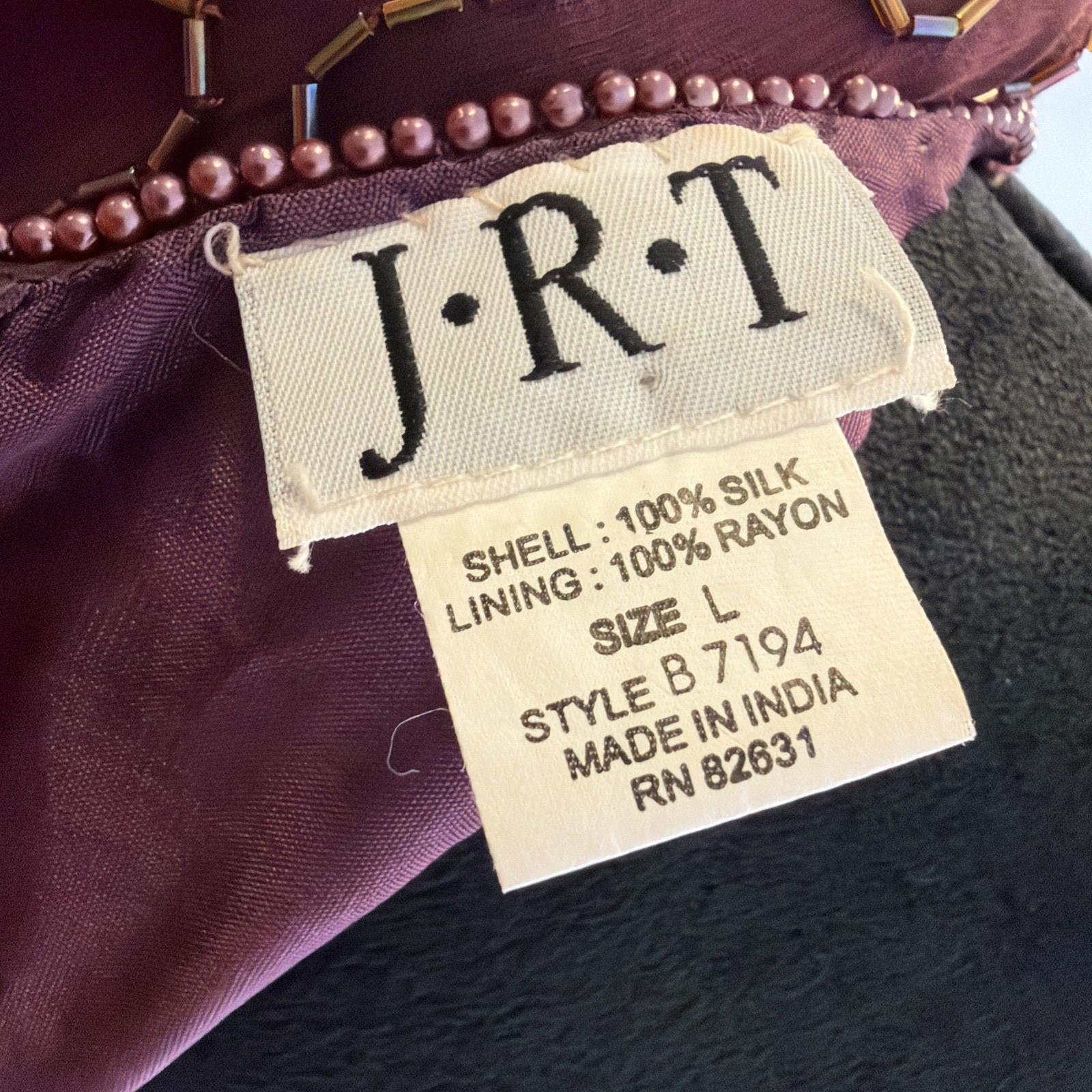 J.R.T. Bead & Sequine Silk Formal Blouse & Skirt (12) Size Large Wine Burgundy