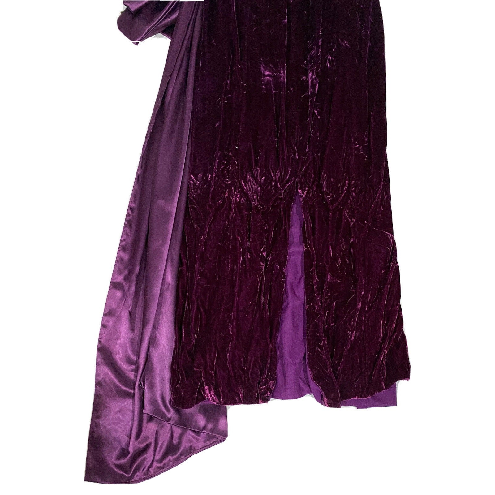 Vintage 90s Formal Dress Gown Velvet Puffy Sleeves Purple Drape Sash Women’s XS