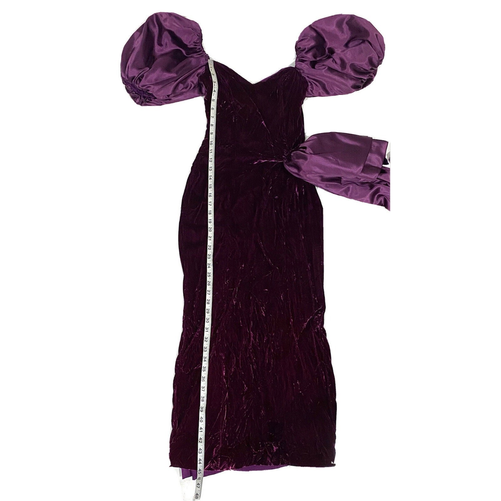 Vintage 90s Formal Dress Gown Velvet Puffy Sleeves Purple Drape Sash Women’s XS