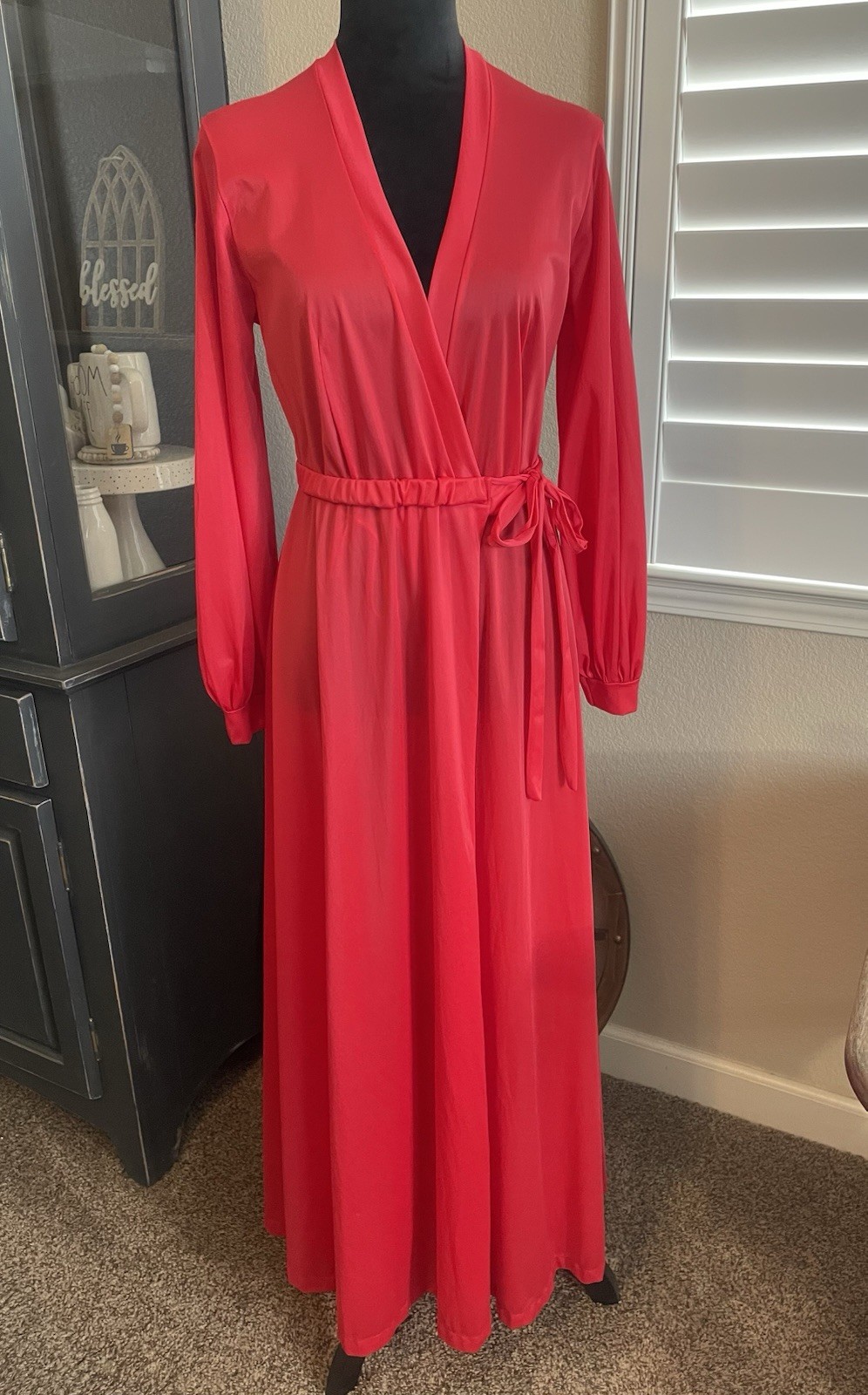 Vintage 70’s Cattani of California Wrap Around Long Sleepwear/Robe Red Small USA