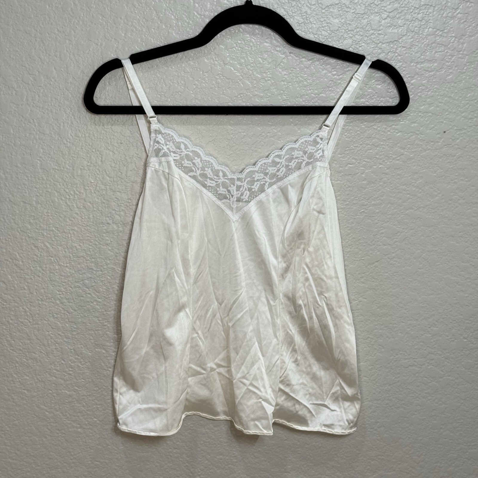 VTG Sears 70s 80s Nylon Lace Camisole Sz 34 Ivory Made in Mexico Retro Romantic